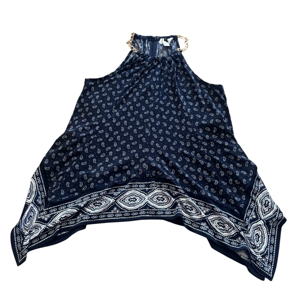 Michael Michael Kors Paisley Halter Chain Neck Handkerchief Hem Top Size M - Picture 6 of 7
